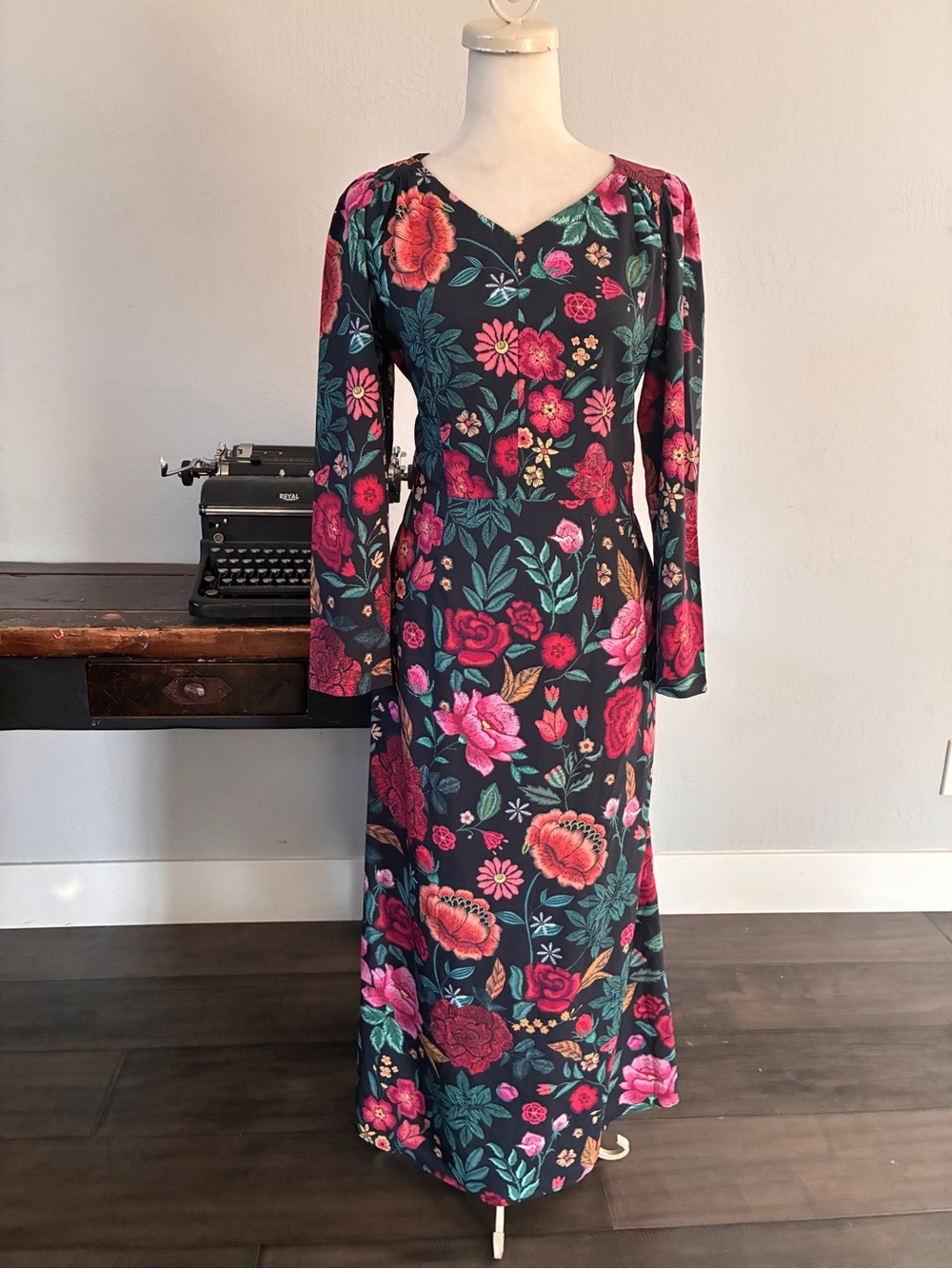 Wayward Fancies by eShakti Black Floral Maxi Dress - Size Medium